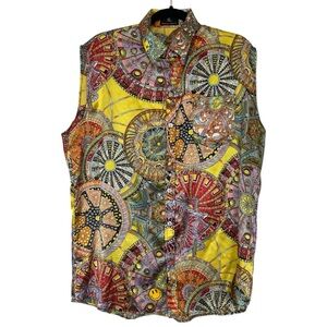 Men’s Rock Star Style Silky Collared Sleeveless Button Front Shirt Size XL